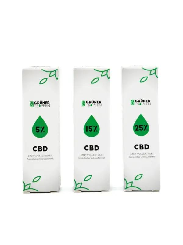 Grüner Tropfen CBD-Öl alle Sorten für den Menschen 5, 15 und 25 Prozent