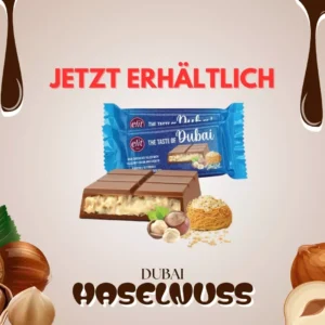 Produktbild der Elit Dubai Schokolade Haselnuss mit cremiger Haselnussfüllung, Kadayif und edler Verpackung – jetzt erhältlich als orientalischer Schokogenuss.